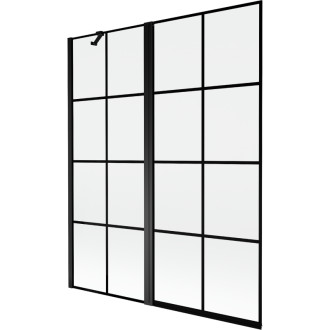 Mexen Mist vanová zástěna 2-křídlá levá 140 x 150 cm, černý kostkovaný vzor, černá - 8A9-140-011-70-77-L