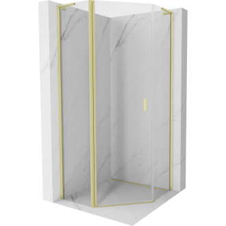 Sprchový kout Mexen Mist L pětiúhelníkový výklopný 80 x 80 cm, průhledný, kartáčované zlato - 8A8L-080-080-55-00