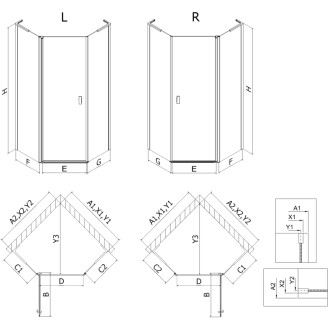 Mexen Mist L pětiúhelníkový asymetrický výklopný sprchový kout 80x100 cm, průhledný, kartáčované zlato - 8A8L-080-100-55-00