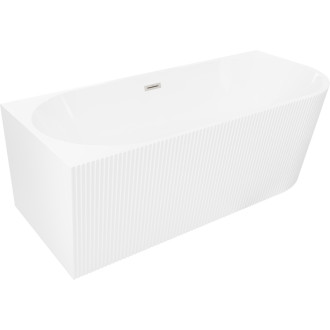 Volně stojící vana Mexen Silo do levého rohu, drážkovaná, 150 x 75 cm, bílá, přepad kartáčovaný nikl - 52891507500L-97