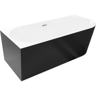 Volně stojící rohová vana Mexen Silo vlevo, drážkovaná, 150 x 75 cm, bílá/černá, chromovaný přepad - 52891507575L-01