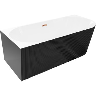 Volně stojící vana Mexen Silo do levého rohu, drážkovaná, 150 x 75 cm, bílá/černá, přepad kartáčovaná měď - 52891507575L-65