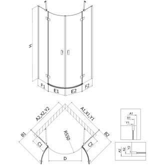 Sprchový kout Mexen Mist s půlkruhovým výklopným mechanismem 80 x 80 cm, průhledný, kartáčovaná měď - 8A33-080-080-65-00