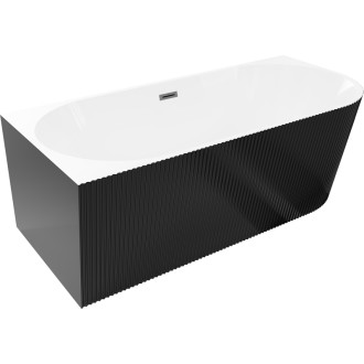 Volně stojící vana Mexen Silo do levého rohu, drážkovaná, 150 x 75 cm, bílá/černá, kartáčovaný přepad v barvě pistole gray - 52891507575L-66