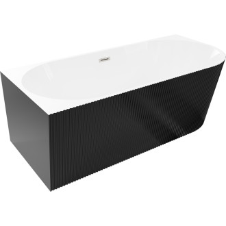 Volně stojící vana Mexen Silo do levého rohu, drážkovaná, 150 x 75 cm, bílá/černá, přepad kartáčovaný nikl - 52891507575L-97