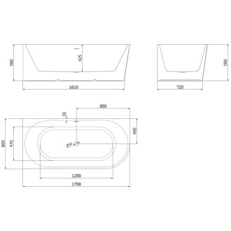 Volně stojící vana Mexen Silo do levého rohu, drážkovaná, 170 x 80 cm, bílá, kartáčovaný přepad v barvě pistole gray - 52891708000L-66