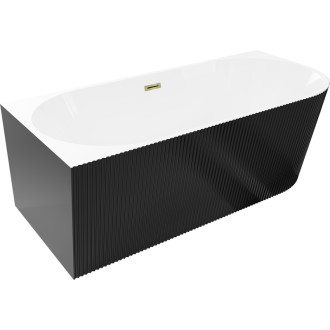 Volně stojící vana Mexen Silo do levého rohu, drážkovaná, 170 x 80 cm, bílá/černá, zlatý přepad - 52891708075L-50