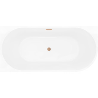 Volně stojící vana Mexen Silo do levého rohu, drážkovaná, 170 x 80 cm, bílá/černá, přepad kartáčovaná měď - 52891708075L-65