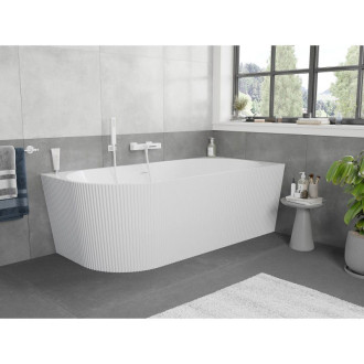 Volně stojící rohová vana Mexen Silo, pravá, drážkovaná, 150 x 75 cm, bílá, bílý přepad - 52891507500P-20