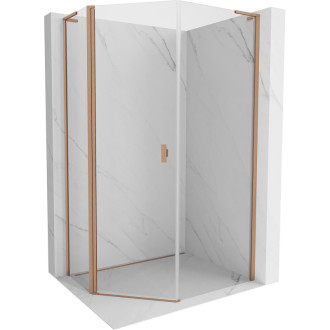 Mexen Mist L pětiúhelníkový asymetrický výklopný sprchový kout 80x100 cm, průhledný, kartáčovaná měď - 8A8L-080-100-65-00