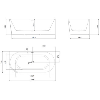 Volně stojící rohová vana Mexen Silo, pravá, drážkovaná, 150 x 75 cm, bílá, přepad kartáčovaný zlatý - 52891507500P-55
