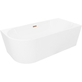 Volně stojící rohová vana Mexen Silo, pravá, s drážkou, 150 x 75 cm, bílá, přepad růžové zlato - 52891507500P-60