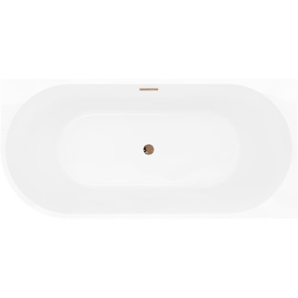 Volně stojící rohová vana Mexen Silo, pravá, s drážkou, 150 x 75 cm, bílá, přepad růžové zlato - 52891507500P-60