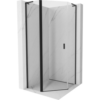 Sprchový kout Mexen Mist L pětiúhelníkový výklopný 90 x 90 cm, průhledný, černý - 8A8L-090-090-70-00