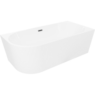 Volně stojící rohová vana Mexen Silo, pravá, drážkovaná, 150 x 75 cm, bílá, kartáčovaný přepad v barvě pistole gray - 52891507500P-66