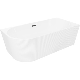 Volně stojící rohová vana Mexen Silo, pravá, drážkovaná, 150 x 75 cm, bílá, černý přepad - 52891507500P-70