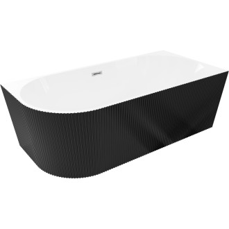 Volně stojící rohová vana Mexen Silo, pravá, s drážkou, 150 x 75 cm, bílá/černá, chromovaný přepad - 52891507575P-01