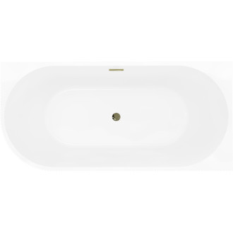 Volně stojící rohová vana Mexen Silo, pravá, s drážkou, 150 x 75 cm, bílá/černá, zlatý přepad - 52891507575P-50