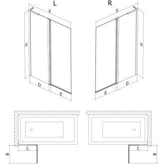 Vanová zástěna Mexen Mist L se 2 křídly 120 x 150 cm, průhledná, kartáčovaná měď - 8A9L-120-011-65-00