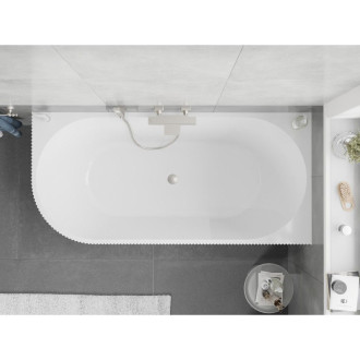 Volně stojící rohová vana Mexen Silo, pravá, drážkovaná, 170 x 80 cm, bílá, přepad kartáčovaný nikl - 52891708000P-97