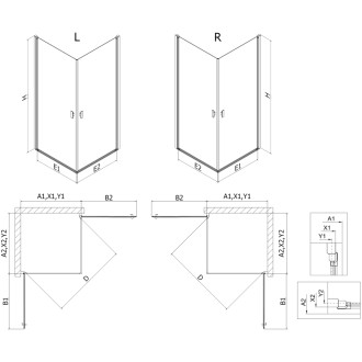 Sprchový kout Mexen Mist-B Duo s výklopným mechanismem 90 x 90 cm, průhledný, zlatý - 8A2-090-090-50-00