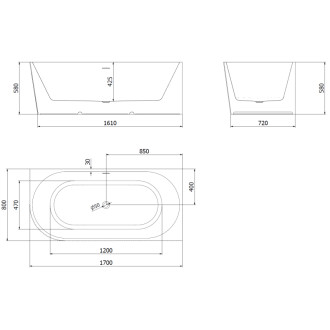 Volně stojící rohová vana Mexen Silo, pravá, drážkovaná, 170 x 80 cm, bílá/černá, kartáčovaný přepad v barvě pistole gray - 52891708075P-66
