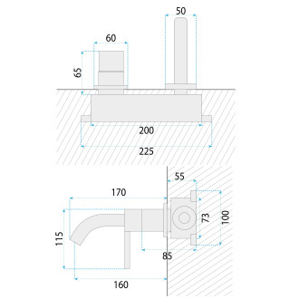 Podomítková vanová baterie Rea Foster Brush Gold