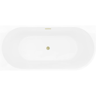 Volně stojící vana Mexen Silo s drážkovaným přepadem do levého rohu 150 x 75 cm, bílá/šedá, přepad kartáčovaný zlatý - 52891507562L-55