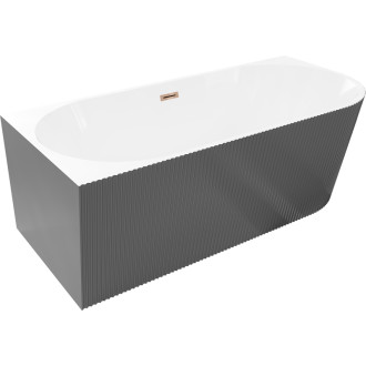 Volně stojící vana Mexen Silo do levého rohu, drážkovaná, 150 x 75 cm, bílá/šedá, růžovo-zlatý přepad - 52891507562L-60