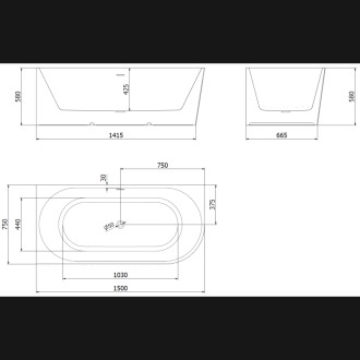 Volně stojící vana Mexen Silo do levého rohu, drážkovaná, 150 x 75 cm, bílá/šedá, černý přepad - 52891507562L-70