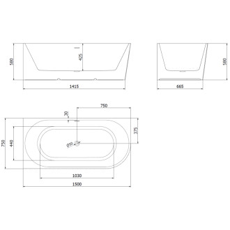 Volně stojící vana Mexen Silo do levého rohu, drážkovaná, 150 x 75 cm, bílá/šedá, přepad v barvě gun metal - 52891507562L-95