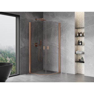 Sprchový kout Mexen Mist s půlkruhovým výklopným mechanismem 80 x 80 cm, průhledný, kartáčovaná měď - 8A31-080-080-65-00