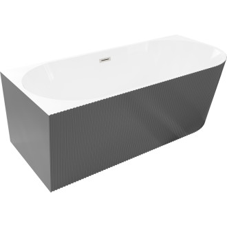 Volně stojící vana Mexen Silo do levého rohu, drážkovaná, 150 x 75 cm, bílá/šedá, přepad kartáčovaný nikl - 52891507562L-97
