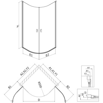 Půlkruhový výklopný sprchový kout Mexen Mist 90 x 90 cm, průhledný, kartáčovaná měď - 8A31-090-090-65-00