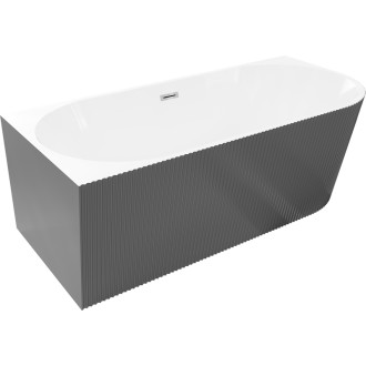 Volně stojící vana Mexen Silo do levého rohu, drážkovaná, 170 x 80 cm, bílá/šedá, chromovaný přepad - 52891708062L-01
