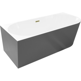 Volně stojící vana Mexen Silo do levého rohu, drážkovaná, 170 x 80 cm, bílá/šedá, zlatý přepad - 52891708062L-50