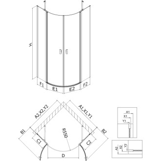 Mexen Mist půlkruhový výklopný sprchový kout 90 x 90 cm, černý rošt, černá - 8A32-090-090-70-77