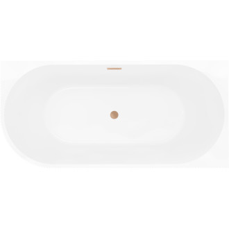 Volně stojící rohová vana Mexen Silo, pravá, drážkovaná, 150 x 75 cm, bílá/šedá, přepad kartáčovaná měď - 52891507562P-65