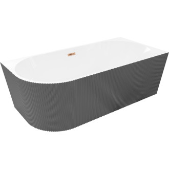 Volně stojící rohová vana Mexen Silo, pravá, drážkovaná, 170 x 80 cm, bílá/šedá, přepad kartáčovaná měď - 52891708062P-65