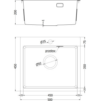 Jednodřezový ocelový dřez Mexen Solix 500 x 450 mm, nerezová ocel HC - 6402501000-01HC
