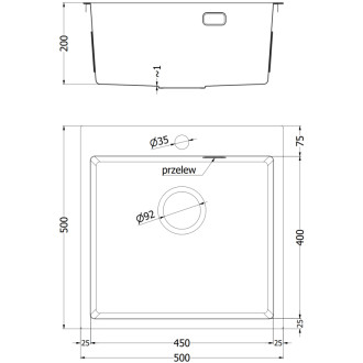 Jednodřezový ocelový dřez Mexen Solix 500 x 500 mm, nerezová ocel - 6407501000-01