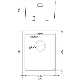 Jednodřezový ocelový dřez Mexen Trixo 370 x 440 mm, měděná HC - 6412371000-65HC