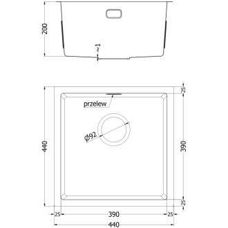 Jednodřezový ocelový dřez Mexen Trixo 440 x 440 mm, zlatý - 6413441000-55
