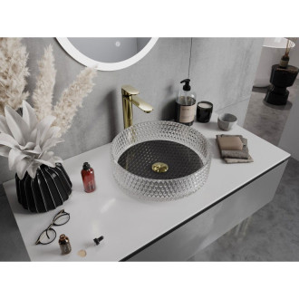 Skleněné umyvadlo Mexen Aura na desku 39 x 39 cm, průhledné/černé - 24013971