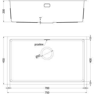 Jednodřezový ocelový dřez Mexen Trixo 750 x 440 mm, černý - 6415751000-70