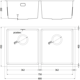 Mexen Binox ocelový dřez se 2 dřezy 800 x 450 mm, černý - 6421802000-70