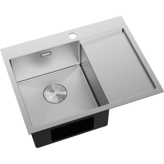 Jednodřezový ocelový dřez Mexen Exar s odkapávačem, levý, 620 x 480 mm, nerezová ocel - 6431621005L-01