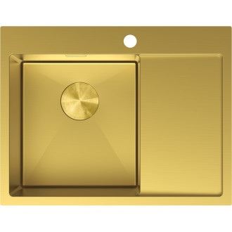 Jednodřezový ocelový dřez Mexen Exar s odkapávačem, levý, 620 x 480 mm, zlatý - 6431621005L-55
