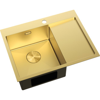 Jednodřezový ocelový dřez Mexen Exar s odkapávačem, levý, 620 x 480 mm, zlatý - 6431621005L-55