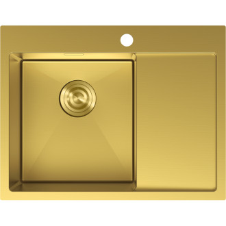 Jednodřezový ocelový dřez Mexen Exar s odkapávačem, levý, 620 x 480 mm, zlatý - 6431621005L-55